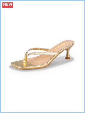 Kitten Heel Thong Sandals Open Square Toe Slip On Heeled Flip Flops
